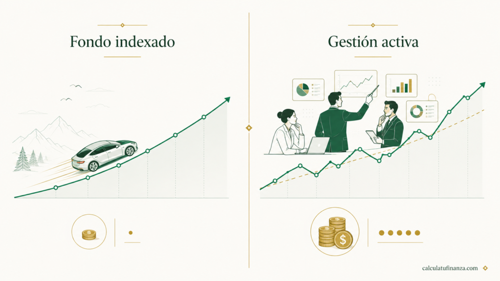 Comparación entre un fondo indexado y un fondo de gestión activa: diferencia de estrategia y de comisiones