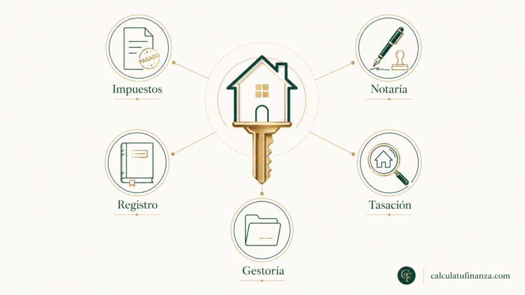 Gastos de comprar una vivienda además de la entrada: impuestos, notaría, registro, tasación y gestoría