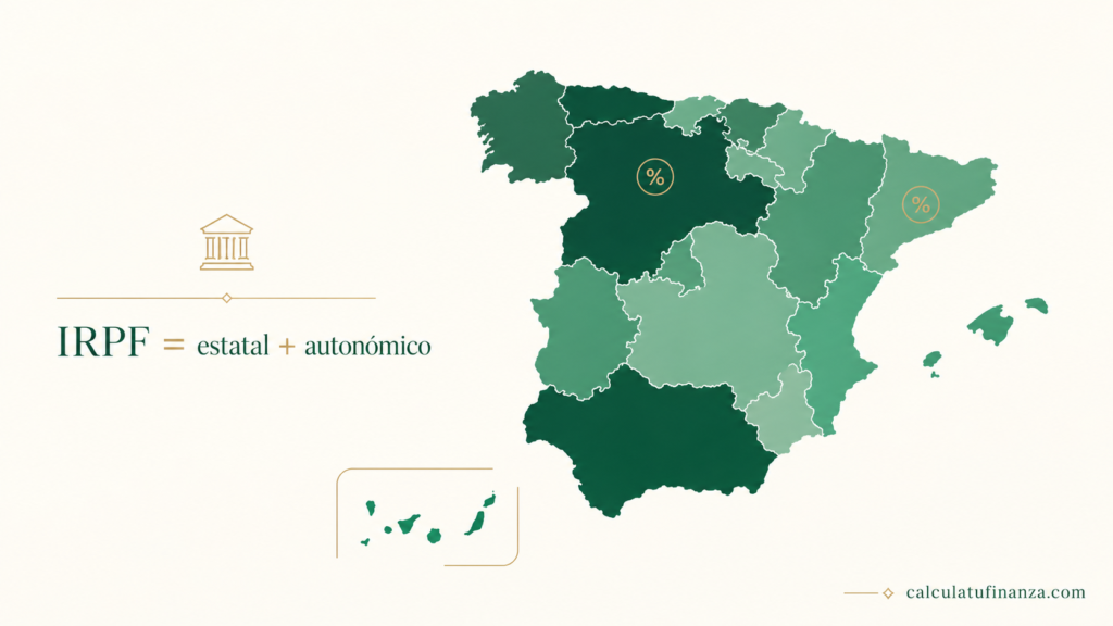 El IRPF se compone de una parte estatal y una autonómica que cambia según la comunidad