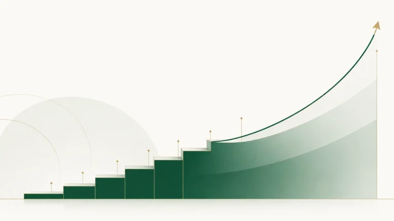 Escalera de aportaciones constantes que se transforma en una curva de crecimiento del ahorro