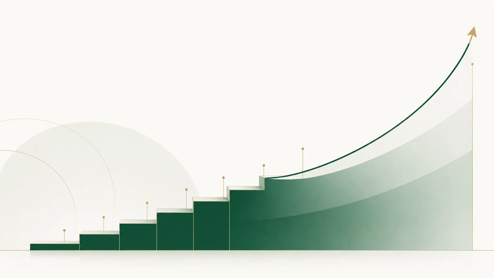 Escalera de aportaciones constantes que se transforma en una curva de crecimiento del ahorro