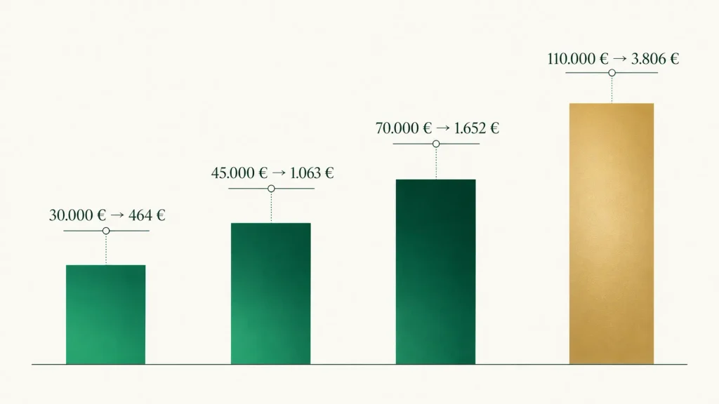 La diferencia de IRPF entre territorios crece de 464 euros a 3.806 euros según el salario