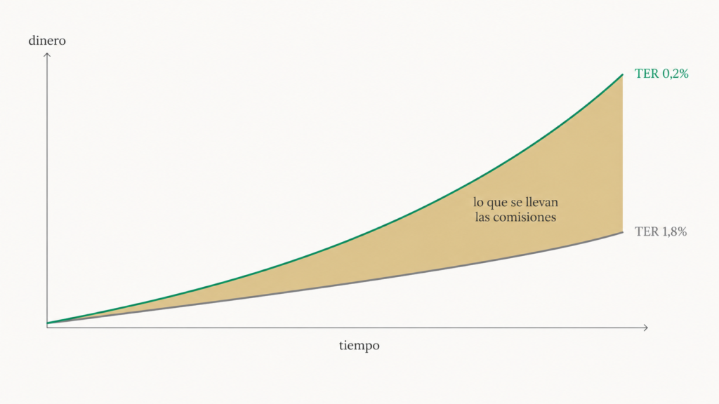Efecto del TER: diferencia entre una comisión del 0,2% y del 1,8% a largo plazo