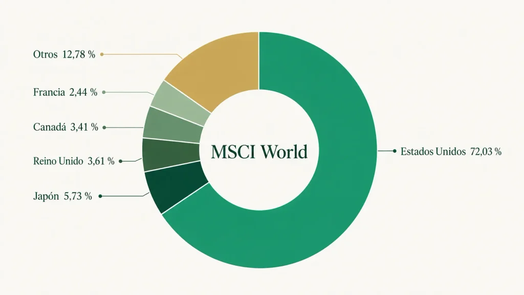 Estados Unidos representa el 72,03 % del MSCI World, seguido de Japón con el 5,73 %