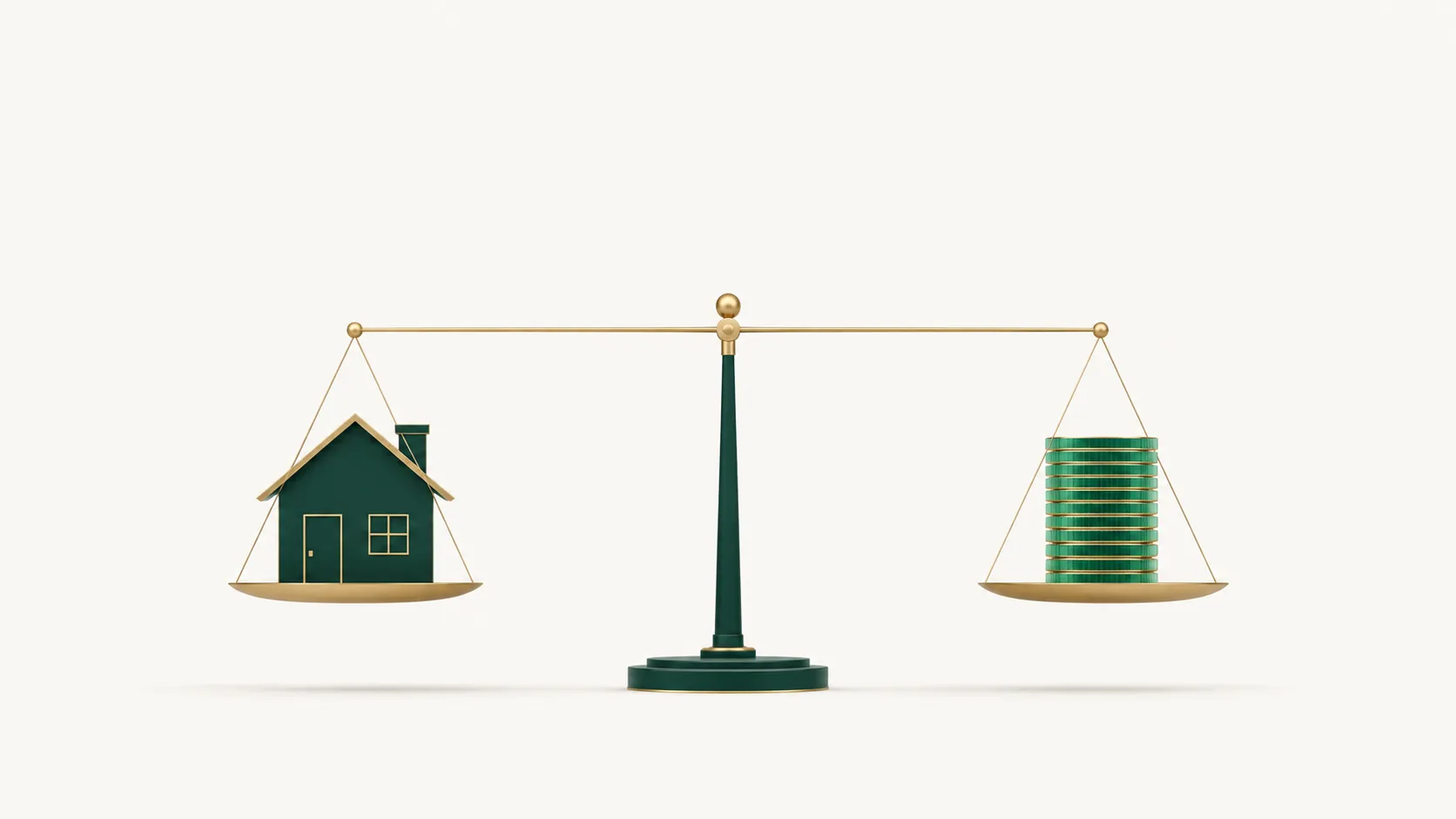 Balanza que equilibra una vivienda con los ingresos mensuales necesarios para financiarla